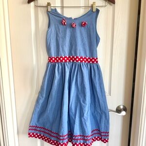 Chum Girls Sz 14 XL Cotton Blue Jean Dress Red Polka Dot Patriotic